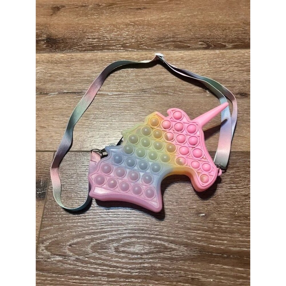 Girls Pastel Rainbow Unicorn Pop It Fidget Purse Silicone Crossbody Shoulder Bag